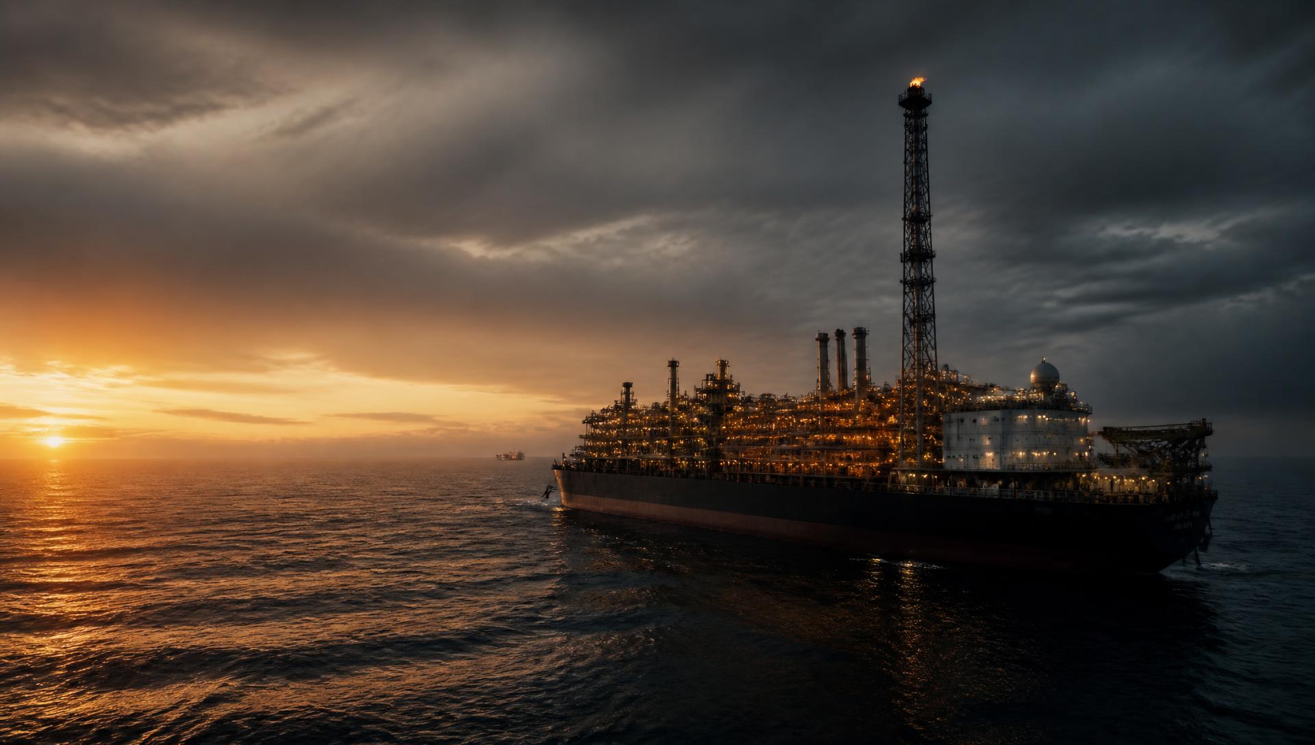 Offshore FPSO production vessel at dusk